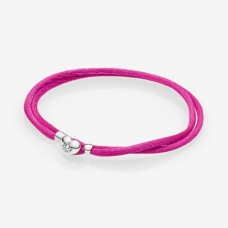 PANDORA Silver double fabric cord bracelet, pink