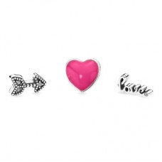 PANDORA Petite Elements Silver, heart/magenta enamel, arrow/clear cz, love script/clear cz