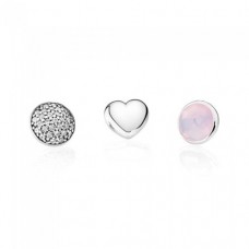 PANDORA Petite Elements October Silver, heart, pave droplet/clear cz, opalesc. pink crystal droplet