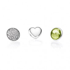 PANDORA Petite Elements August Silver, heart, pave droplet/clear cz, peridot droplet