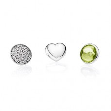 PANDORA Petite Elements August Silver, heart, pave droplet/clear cz, peridot droplet